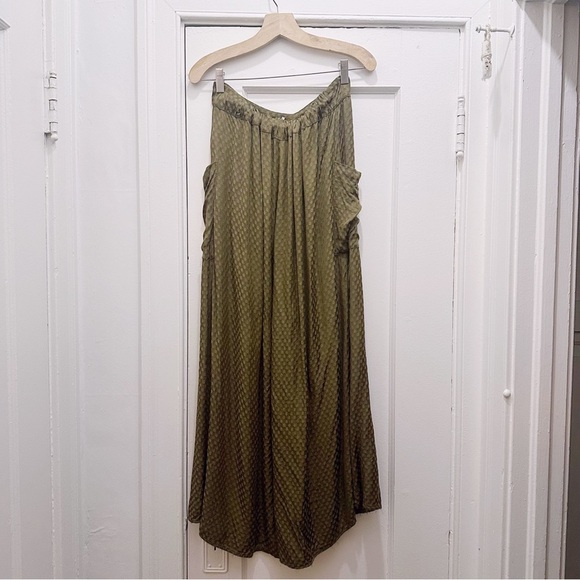 Free People Morning Dove Pants Wide Leg Green Satin Polka Dot - Picture 4 of 7